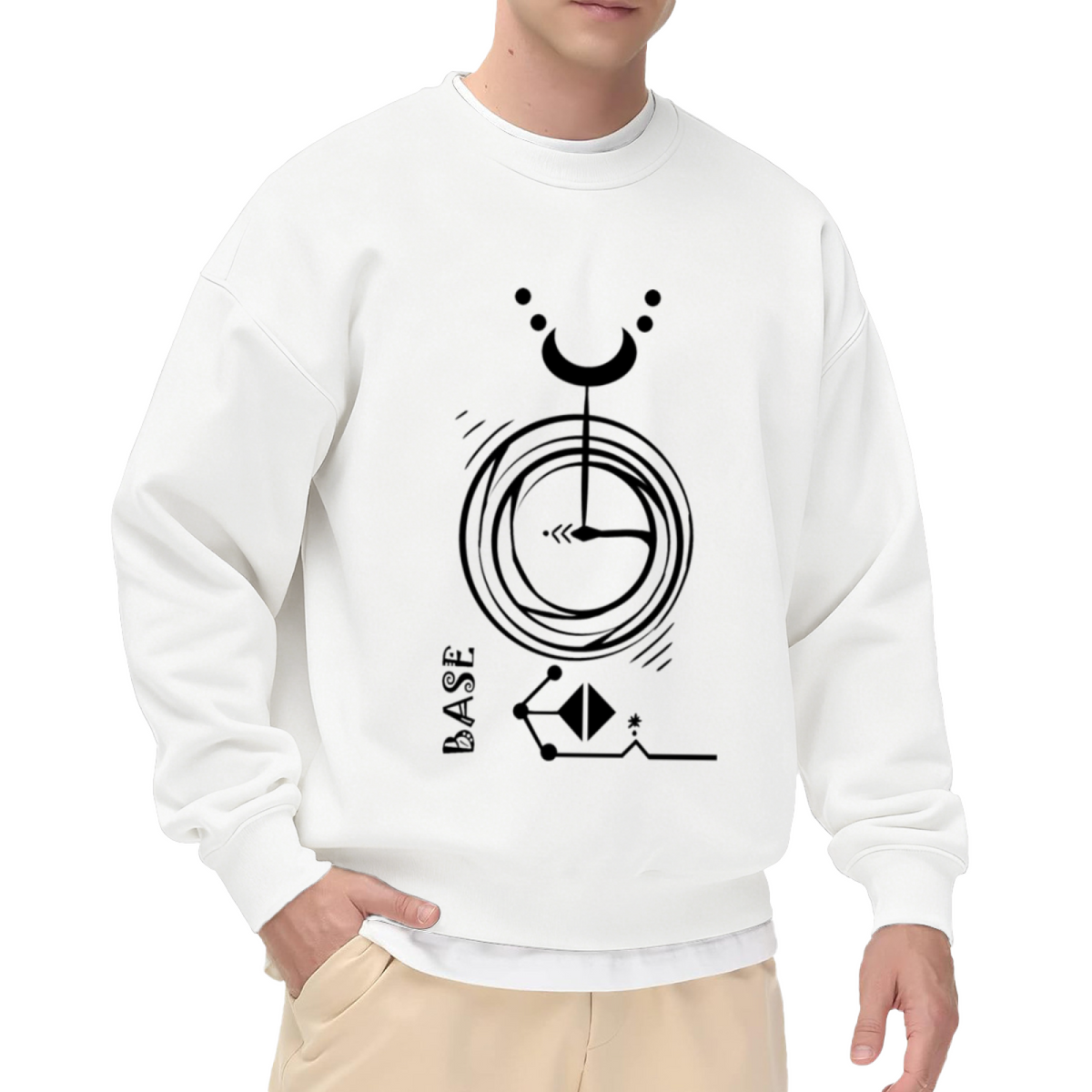 BASE Celestial Line Art Crewneck Sweatshirt, Moon Crescent Abstract Pullover, Esoteric Graphic Gift