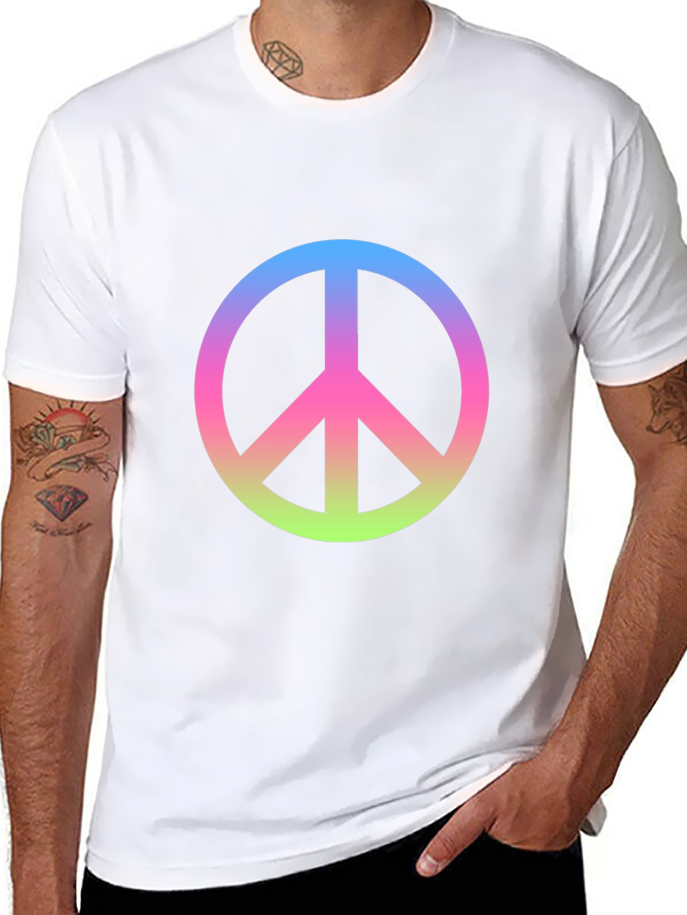 Peace Sign Gradient Tee - Black Cotton Blend