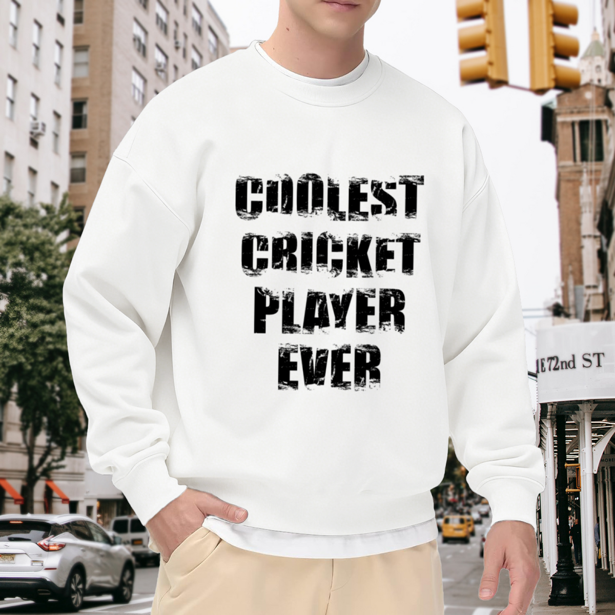 Coolest Cricket Player Ever Distressed Sports Crewneck Sweatshirt | Cricket Fan Grunge Pullover, Player Gift Top