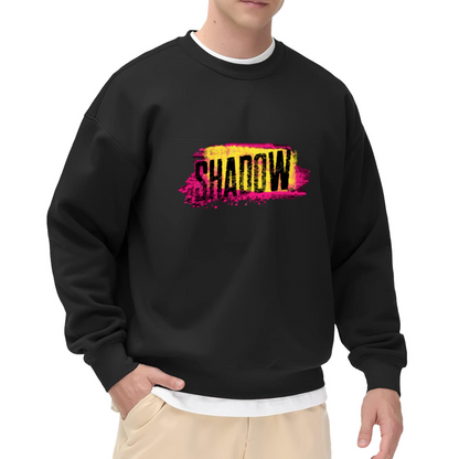 SHADOW Distressed Grunge Typography Crewneck Sweatshirt – Bold Splash Paint Graphic Streetwear Pullover for Men and Women Casual