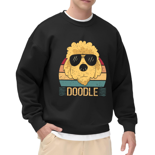 Doodle Cool Dog Retro Sunset Crewneck Sweatshirt | Funny Golden Doodle Sunglasses Graphic Pullover, Dog Lover Gift
