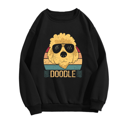 Doodle Cool Dog Retro Sunset Crewneck Sweatshirt | Funny Golden Doodle Sunglasses Graphic Pullover, Dog Lover Gift