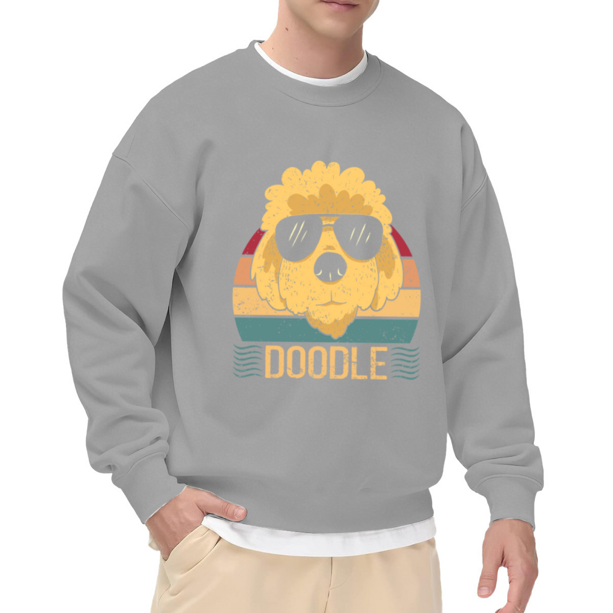 Doodle Cool Dog Retro Sunset Crewneck Sweatshirt | Funny Golden Doodle Sunglasses Graphic Pullover, Dog Lover Gift