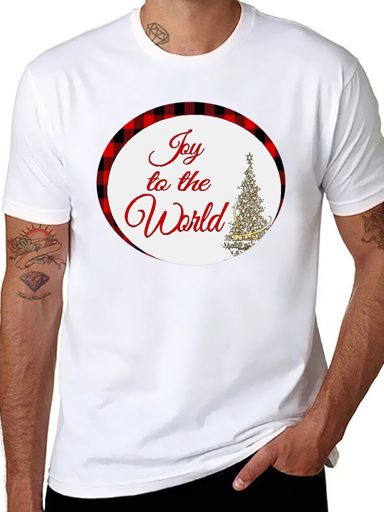 Joy To The World Plaid Holiday T-Shirt