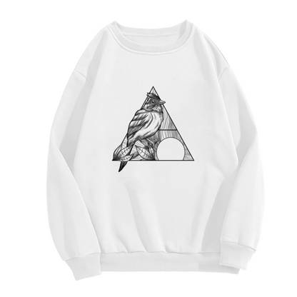 Geometric Bird Graphic Crewneck Sweatshirt with Line-Art Northern Cardinal Design