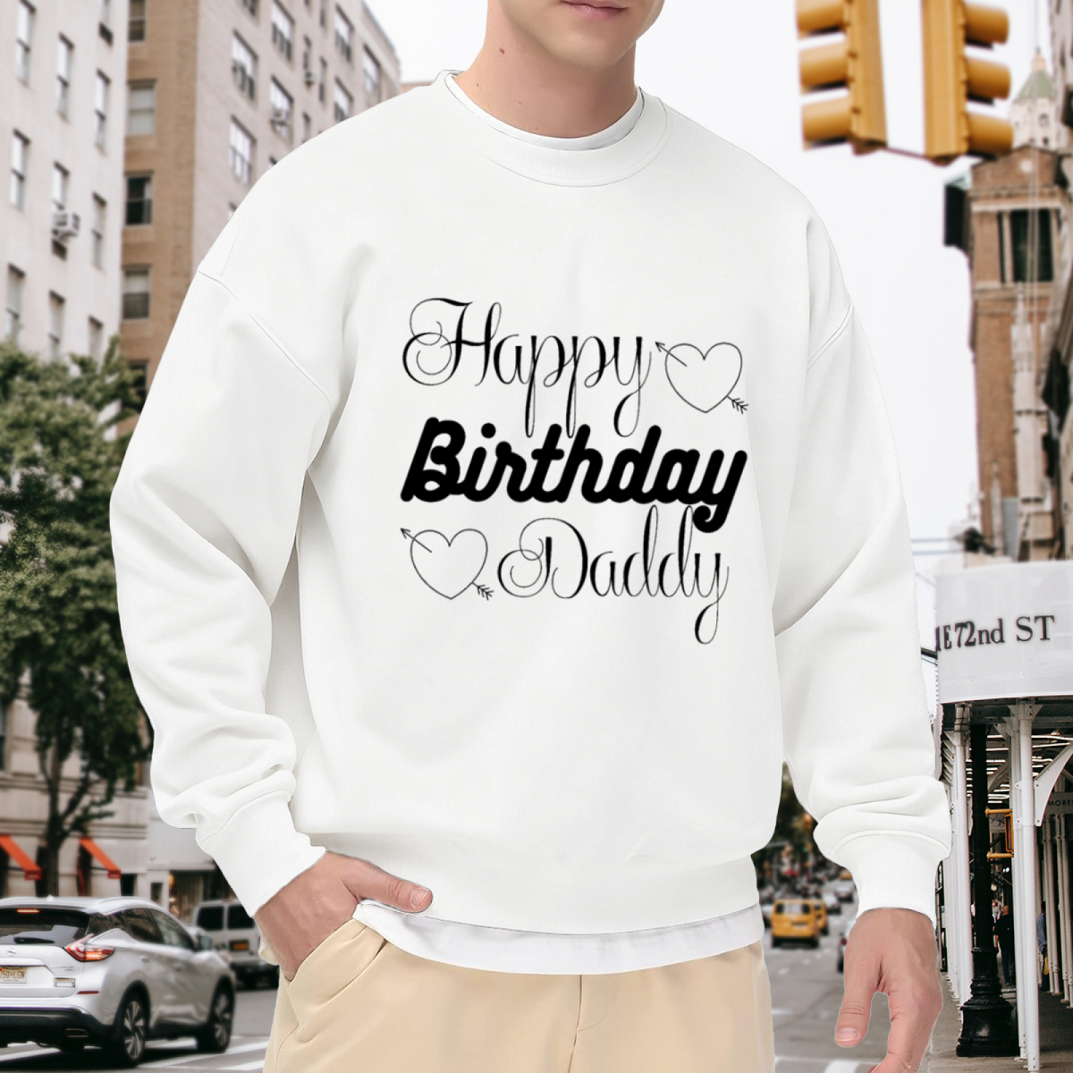 Happy Birthday Daddy Script Heart Arrow Crewneck Sweatshirt | Dad Birthday Gift Pullover, Father Celebration Top