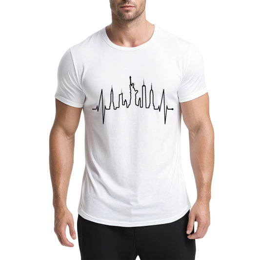 NYC Skyline EKG Heartbeat City Lover Graphic T-Shirt