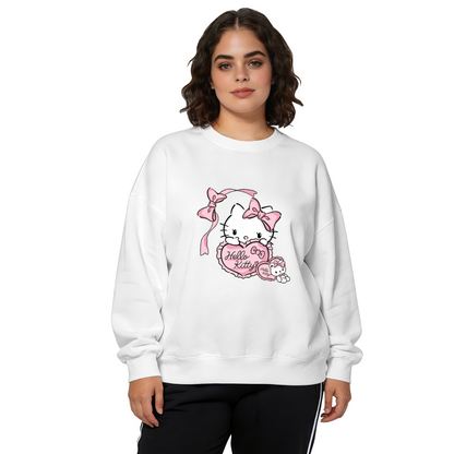 Coquette Heart Bow Hello Kitty Girly Crewneck Sweatshirt
