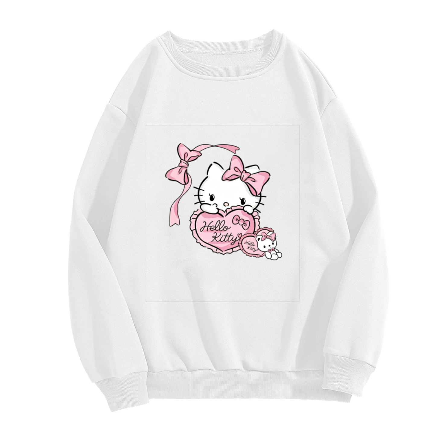 Coquette Heart Bow Hello Kitty Girly Crewneck Sweatshirt