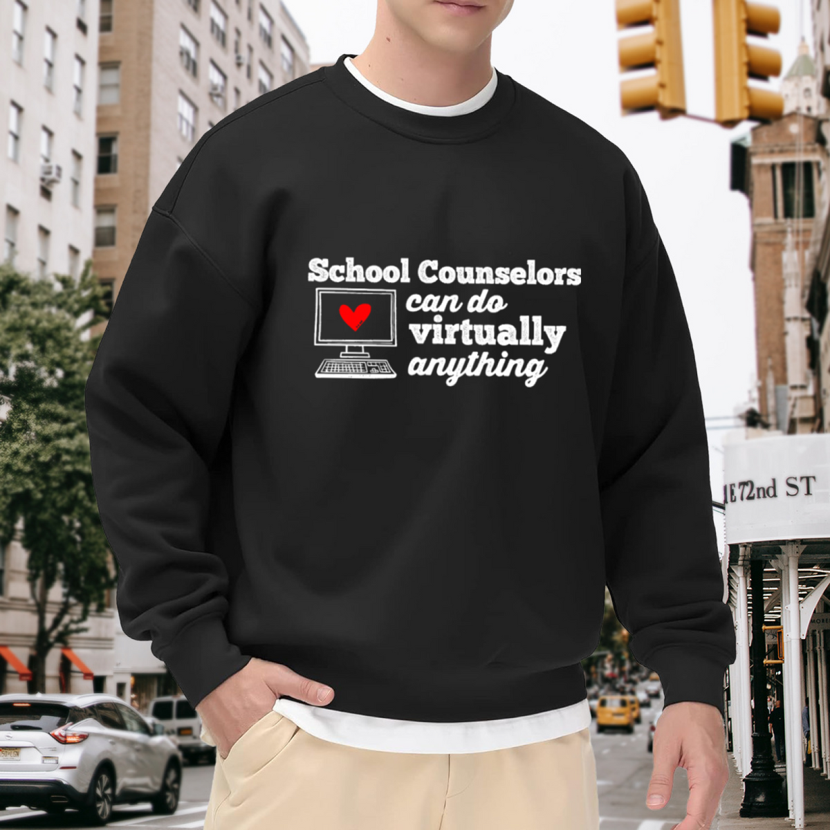 School Counselors Can Do Virtually Anything Sweatshirt | Computer Heart Graphic Crewneck, Teacher Appreciation Pullover Top, Counselor Gift