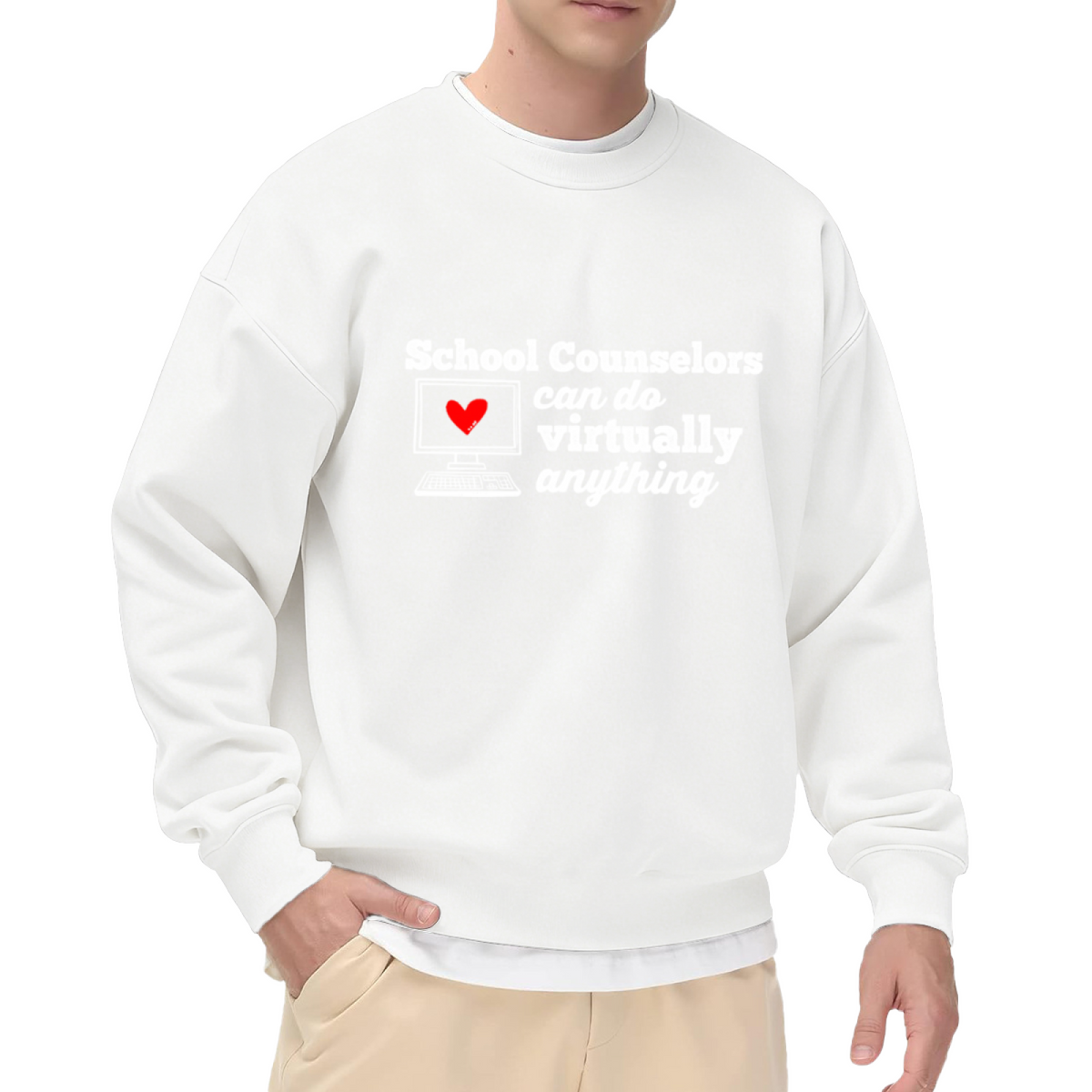 School Counselors Can Do Virtually Anything Sweatshirt | Computer Heart Graphic Crewneck, Teacher Appreciation Pullover Top, Counselor Gift