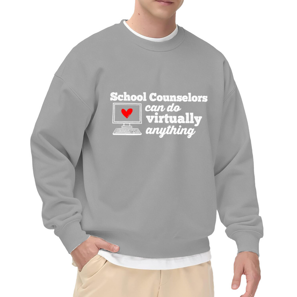School Counselors Can Do Virtually Anything Sweatshirt | Computer Heart Graphic Crewneck, Teacher Appreciation Pullover Top, Counselor Gift