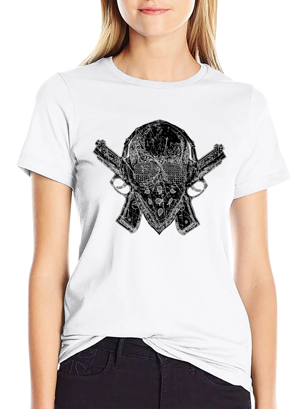 Skull & Guns Graphic Tee - Black Cotton