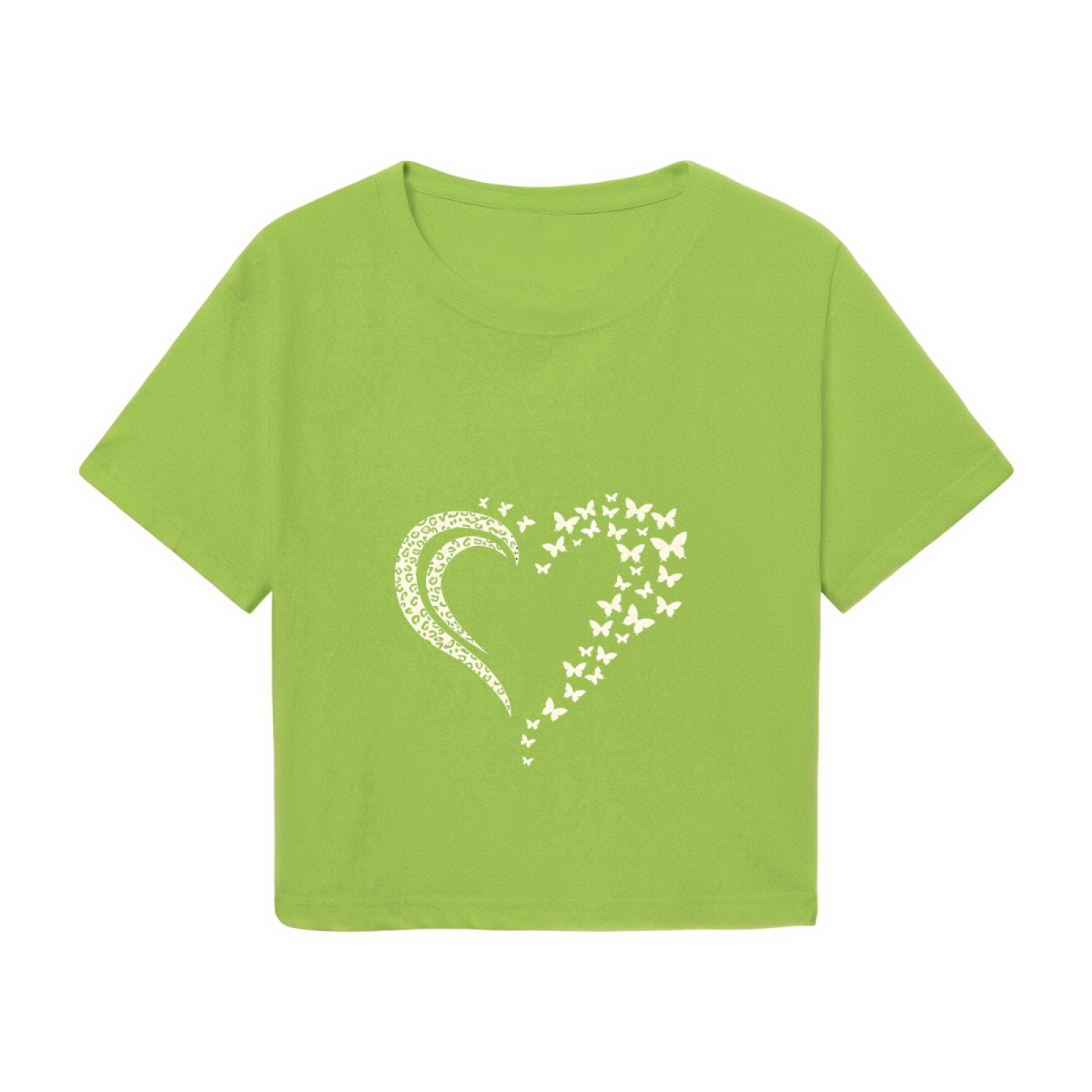 Fluttering Butterfly Heart Lime Green Cropped T-Shirt ¨C Cute Nature Aesthetic Top