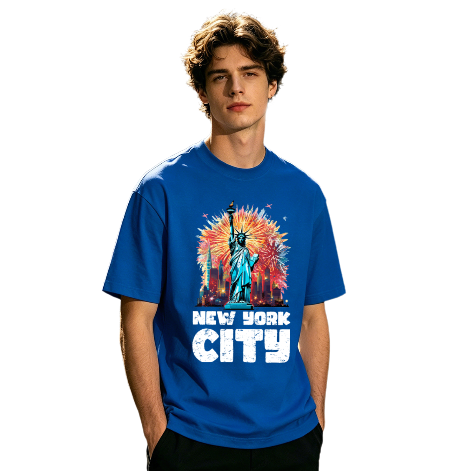Men's New York City Statue Of Liberty Fireworks Vintage Tee