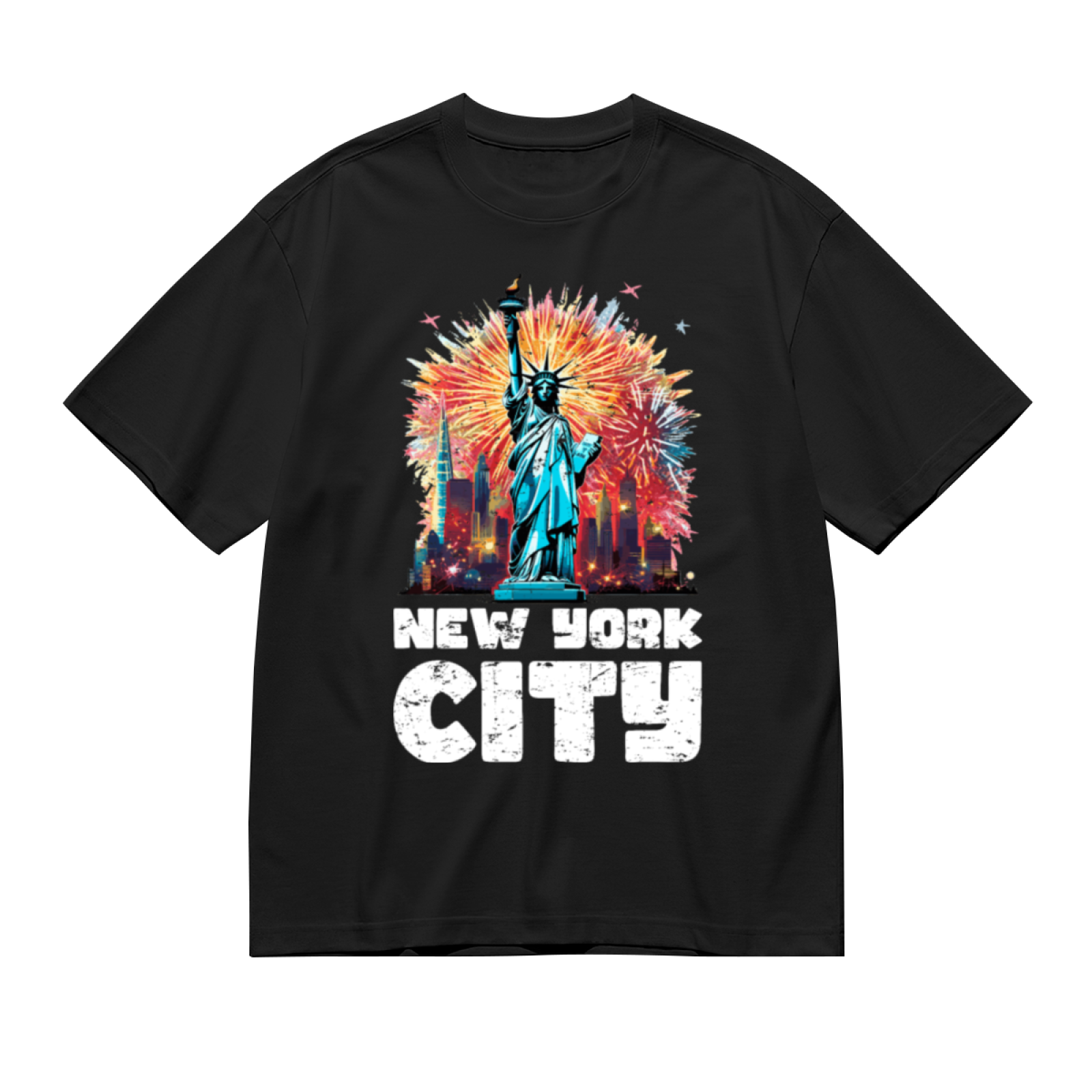Men's New York City Statue Of Liberty Fireworks Vintage Tee