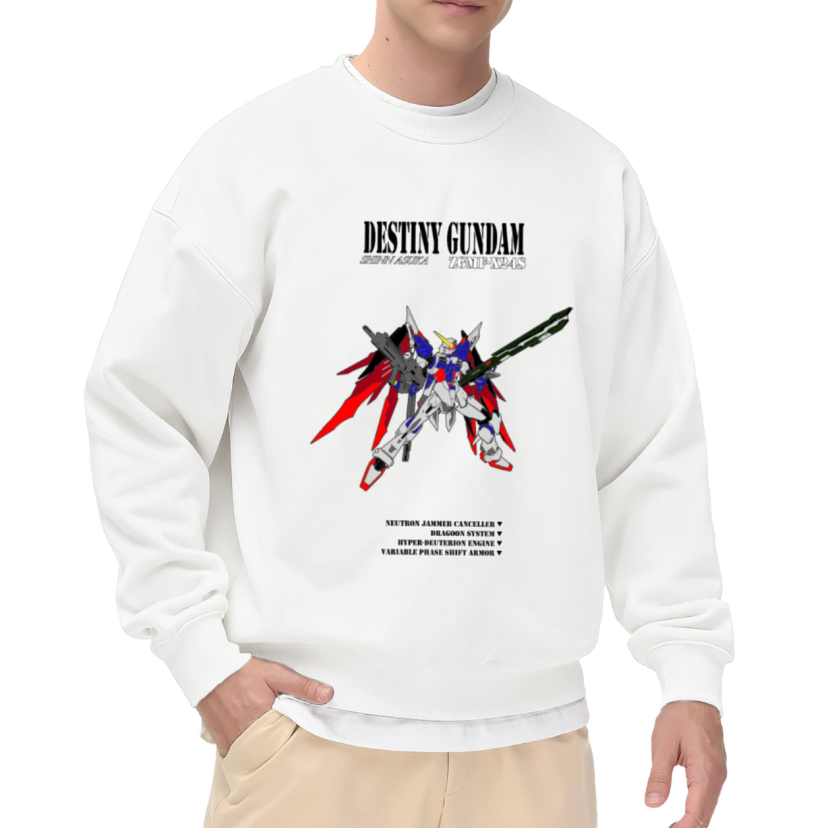 Destiny Gundam ZGMF-X24S Technical Blueprint Crewneck Sweatshirt, Shinn Asuka Mecha Anime Graphic Pullover, Robot Lover Gift Idea