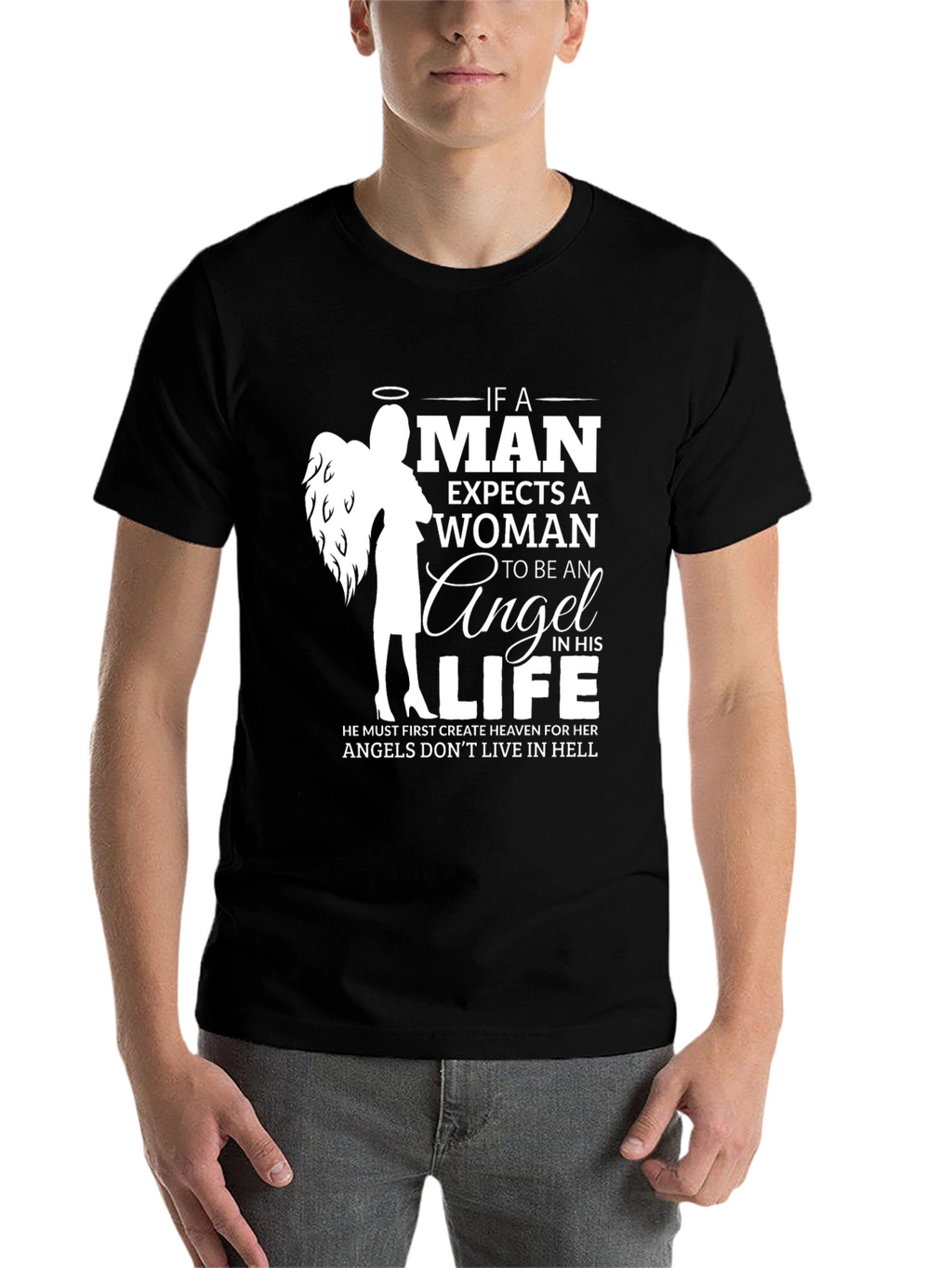 Angel Woman Graphic T-Shirt - Mens Black Tee