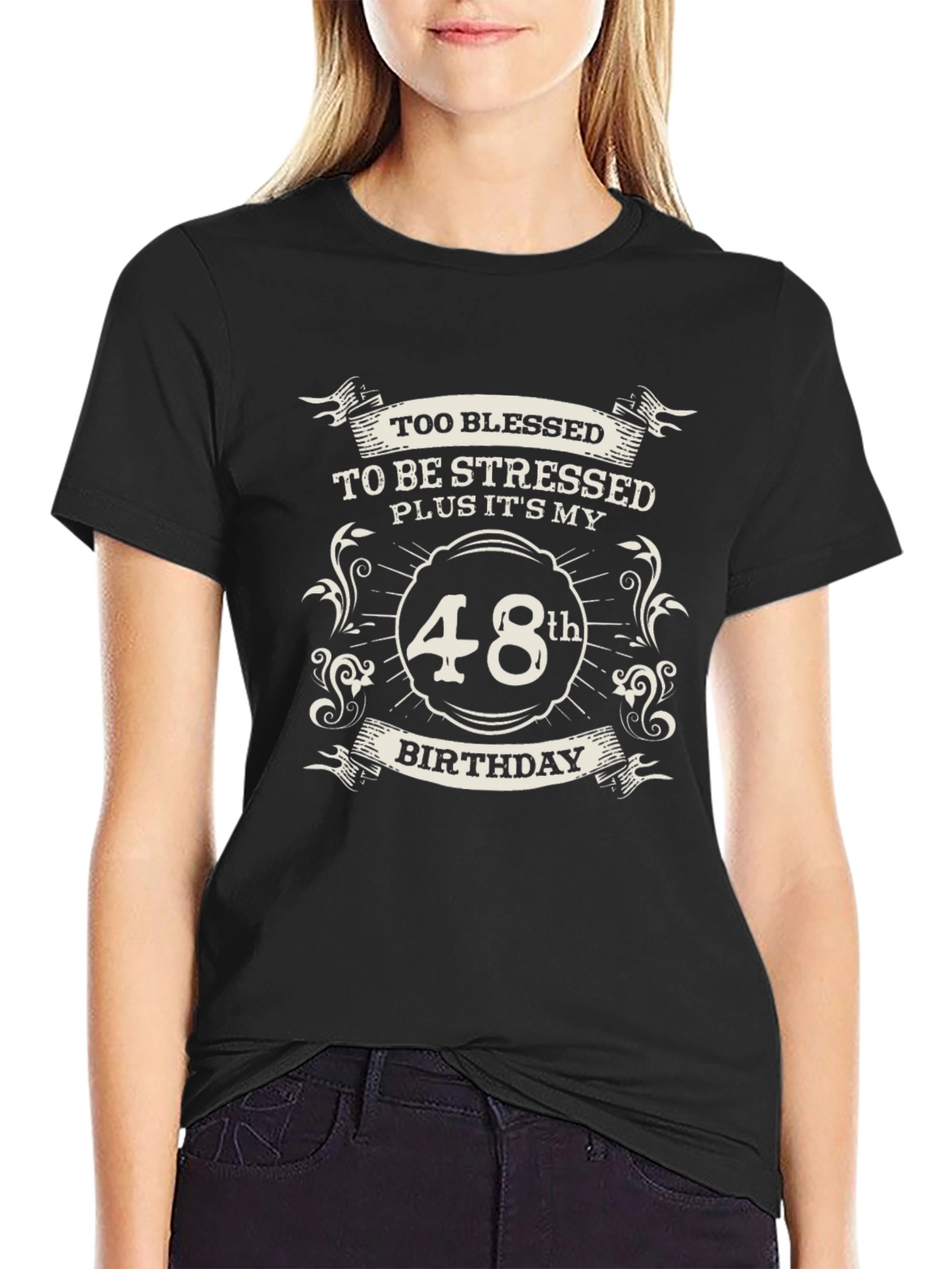 48th Birthday Blessed T-Shirt - Black