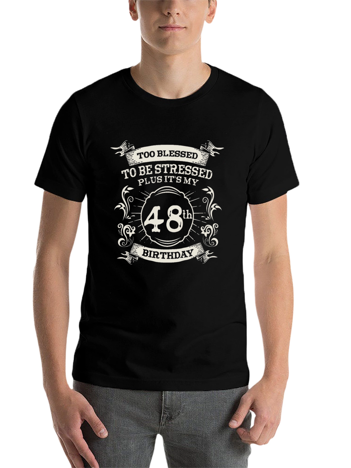 48th Birthday Blessed T-Shirt - Black