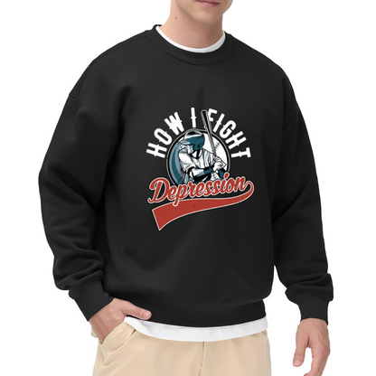 How I Fight Depression Baseball Mental Health Crewneck Sweatshirt | Retro Sports Crest Awareness Pullover, Encouragement Gift