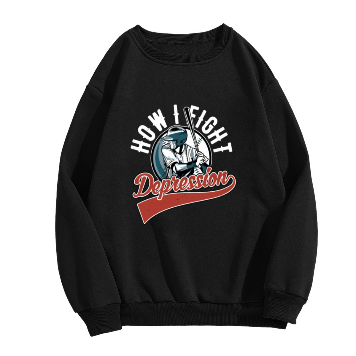 How I Fight Depression Baseball Mental Health Crewneck Sweatshirt | Retro Sports Crest Awareness Pullover, Encouragement Gift