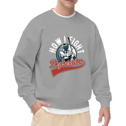 How I Fight Depression Baseball Mental Health Crewneck Sweatshirt | Retro Sports Crest Awareness Pullover, Encouragement Gift