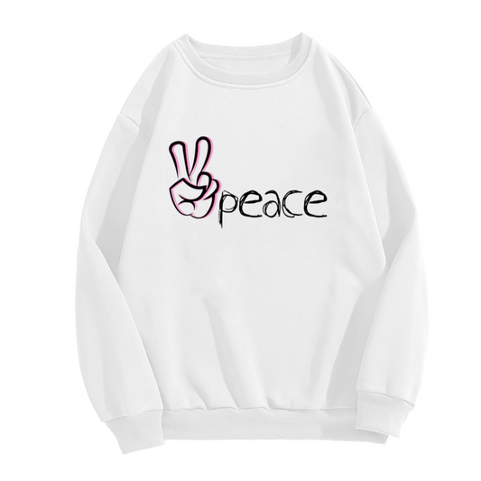 Peace V Sign Hand Gesture Crewneck Sweatshirt - Retro Minimalist Graphic Pullover