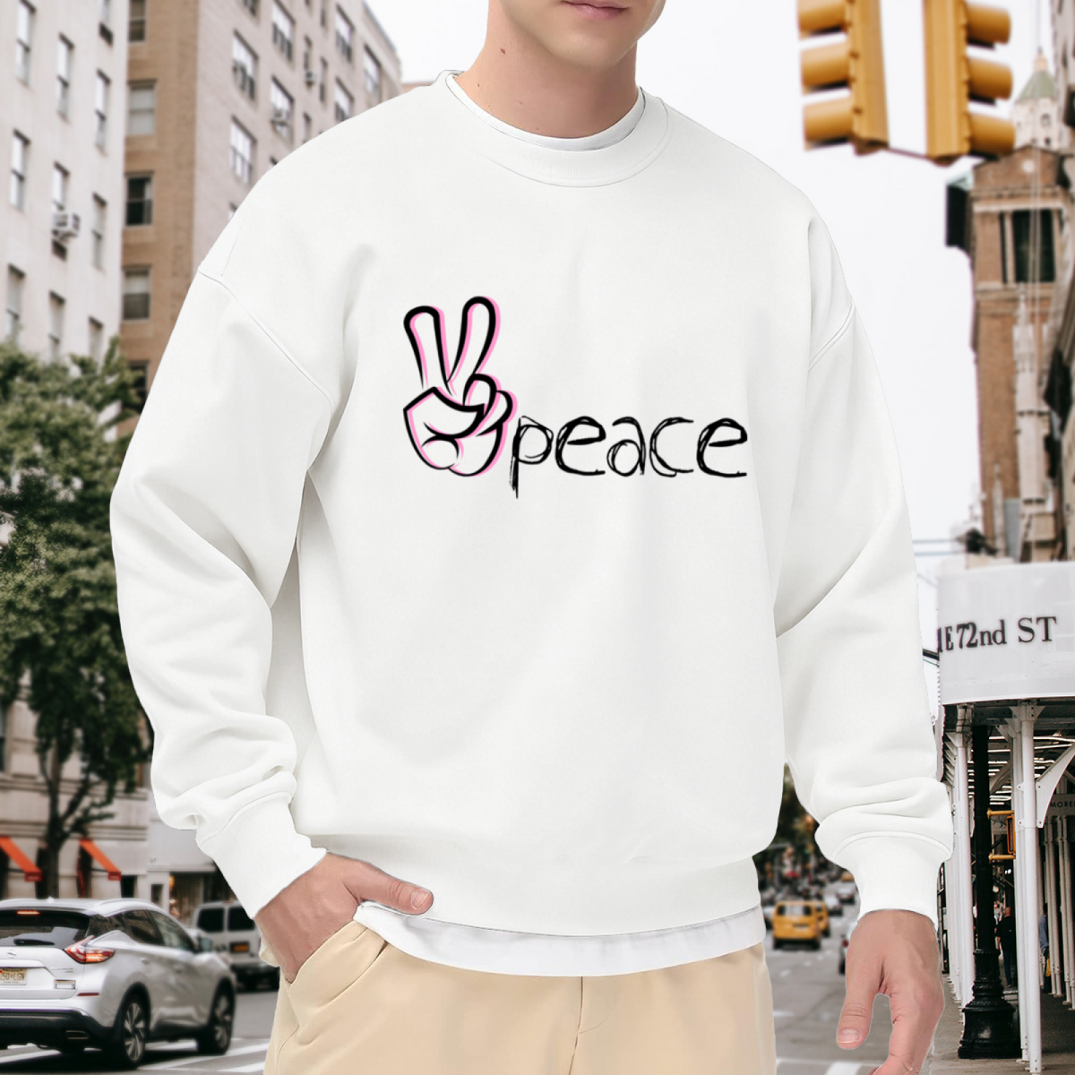 Peace V Sign Hand Gesture Crewneck Sweatshirt - Retro Minimalist Graphic Pullover