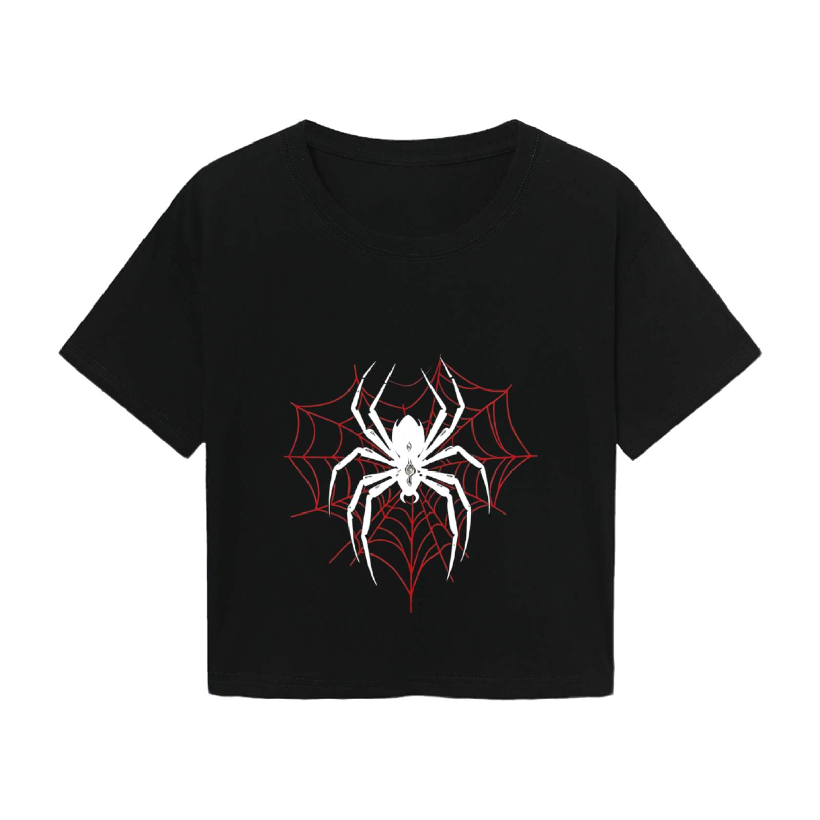 Gothic White Spider Red Web Black Crop Top ¨C Edgy Halloween Streetwear Women Tee