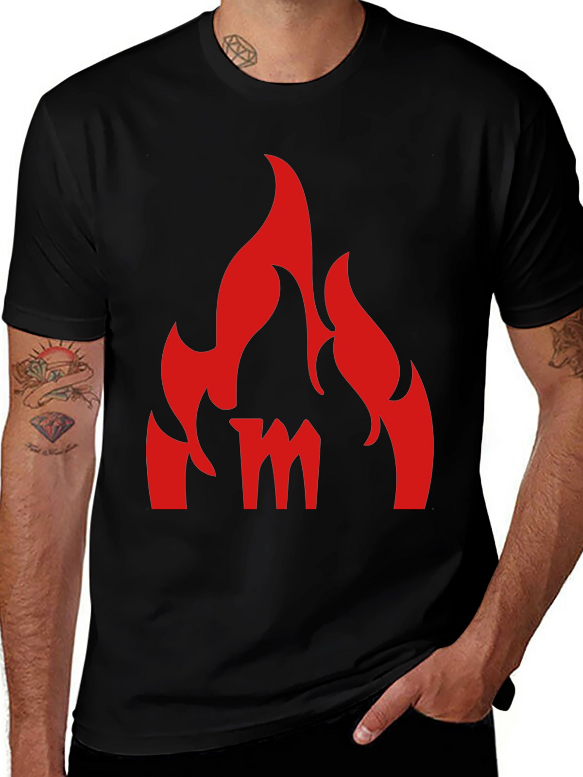 Fiery M Graphic Tee - Bold Black T-Shirt