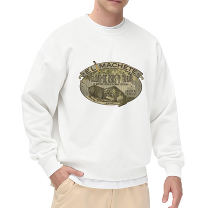 Vintage Crewneck Sweatshirt with Bear and Bull Fight Poster Design in Spanish ""EL MACHETE"" - Retro Graphic Pullover