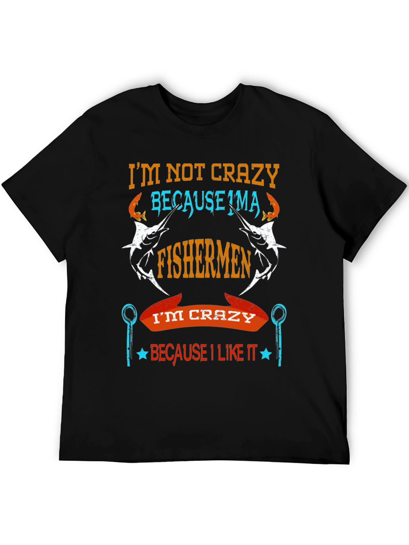 Fishermen Crazy Graphic Tee - Soft Cotton Black T-Shirt