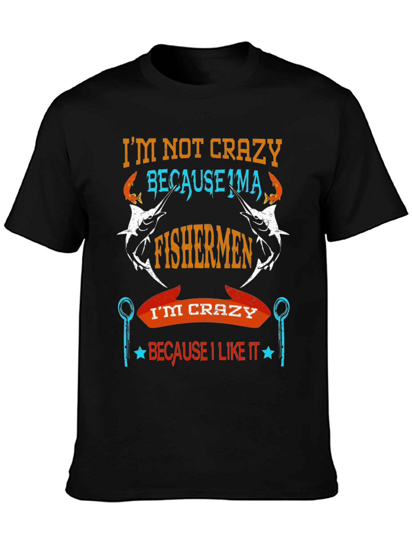 Fishermen Crazy Graphic Tee - Soft Cotton Black T-Shirt