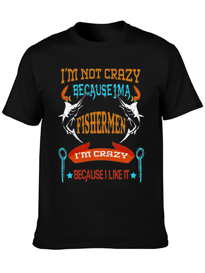 Fishermen Crazy Graphic Tee - Soft Cotton Black T-Shirt