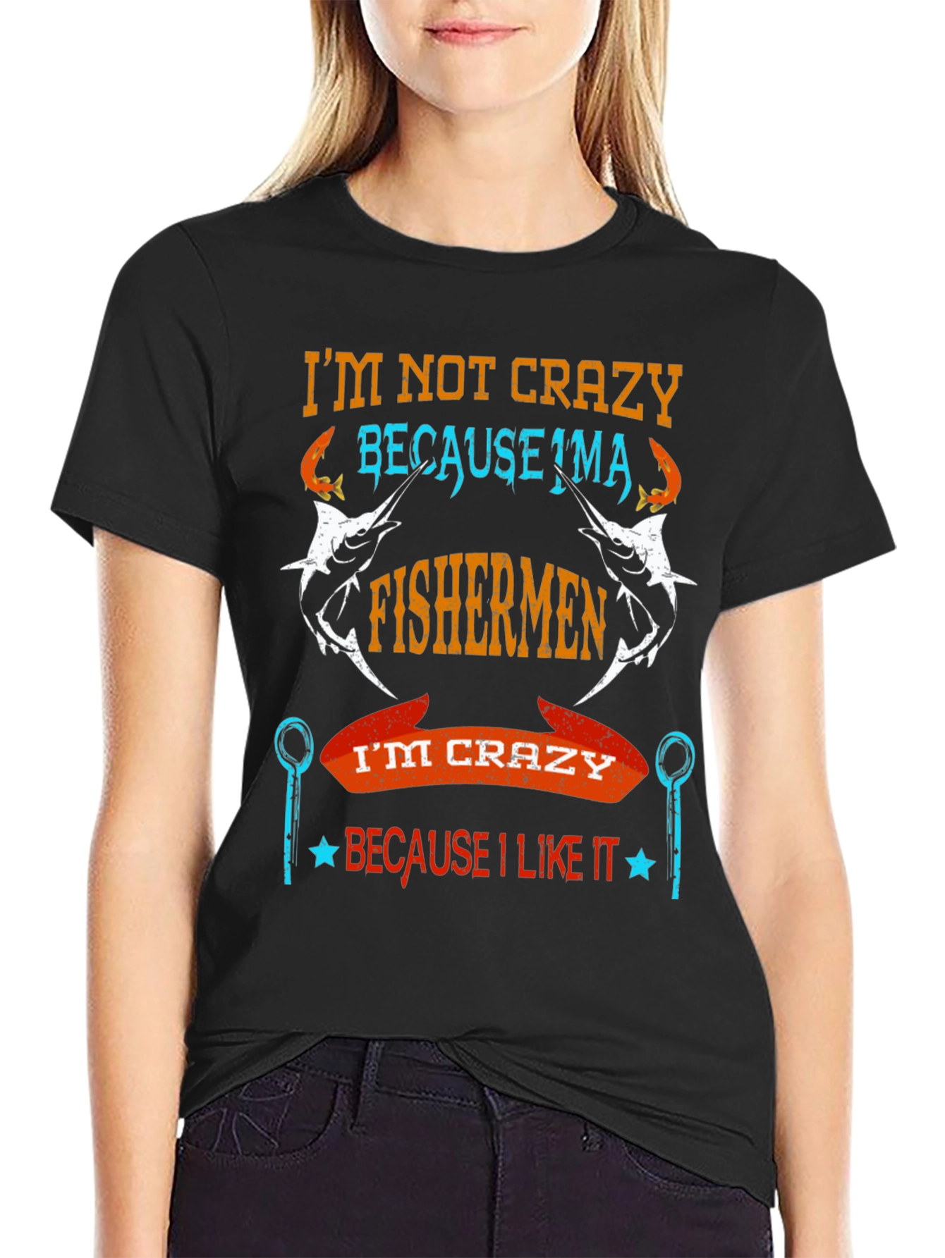 Fishermen Crazy Graphic Tee - Soft Cotton Black T-Shirt