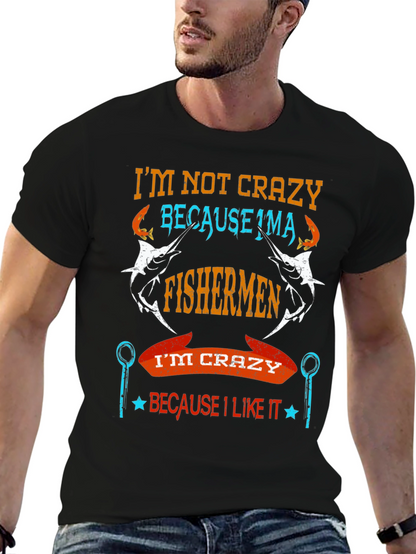 Fishermen Crazy Graphic Tee - Soft Cotton Black T-Shirt
