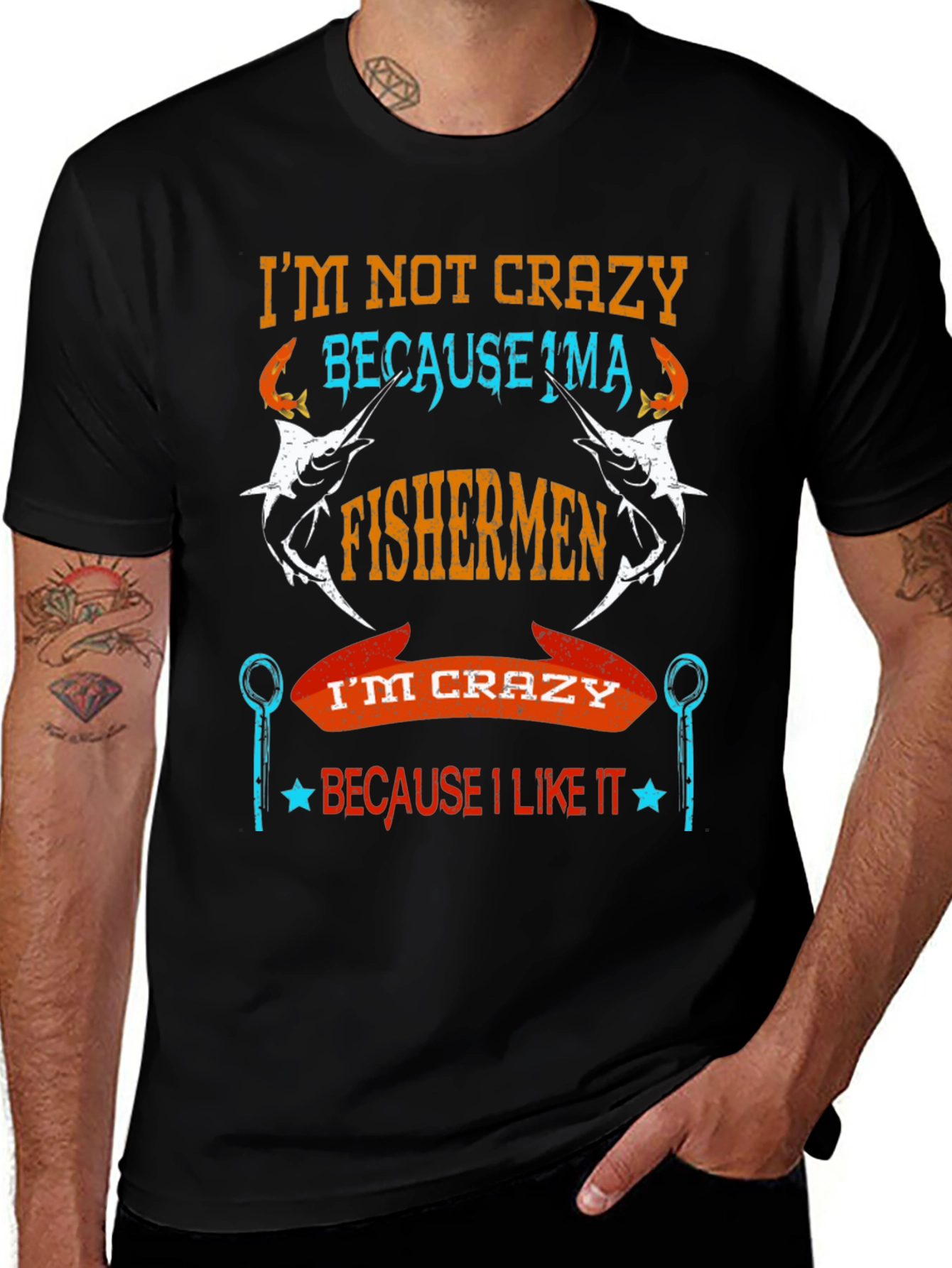 Fishermen Crazy Graphic Tee - Soft Cotton Black T-Shirt