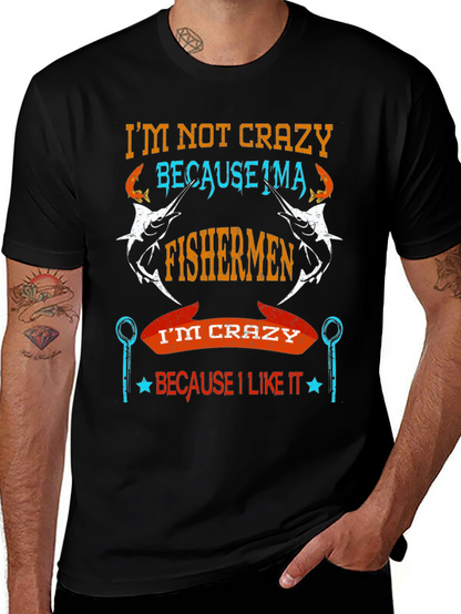 Fishermen Crazy Graphic Tee - Soft Cotton Black T-Shirt