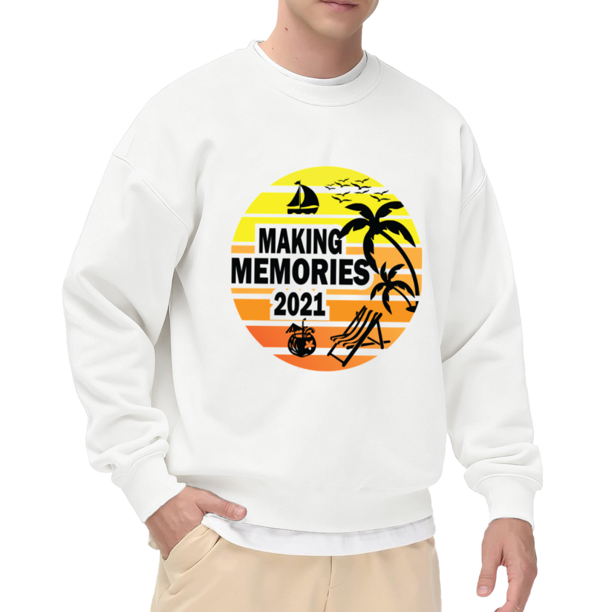 Making Memories Beach Vacation Crewneck Sweatshirt - Retro Sunset Sailboat Graphic, Summer Holiday Pullover, Tropical Top