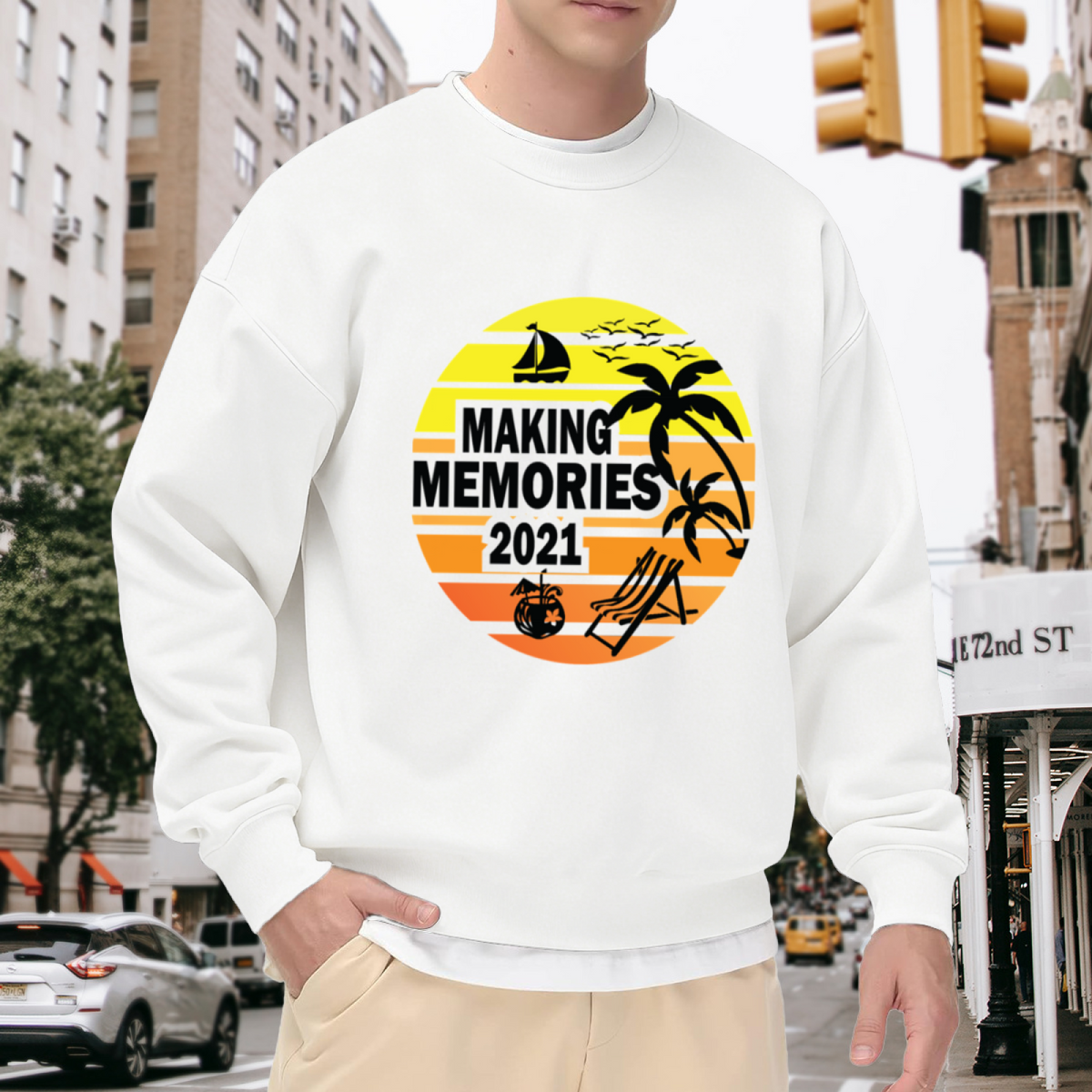 Making Memories Beach Vacation Crewneck Sweatshirt - Retro Sunset Sailboat Graphic, Summer Holiday Pullover, Tropical Top