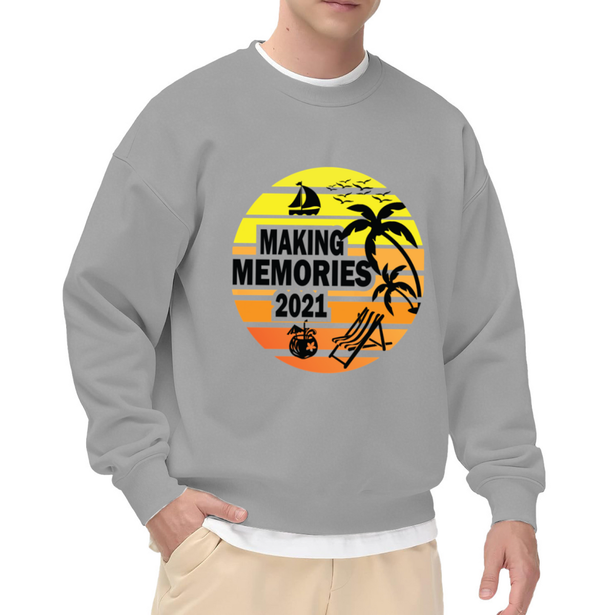 Making Memories Beach Vacation Crewneck Sweatshirt - Retro Sunset Sailboat Graphic, Summer Holiday Pullover, Tropical Top
