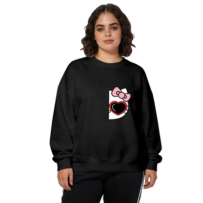Half?Peek Hello Kitty Heart Sunglasses Black Crewneck Sweatshirt