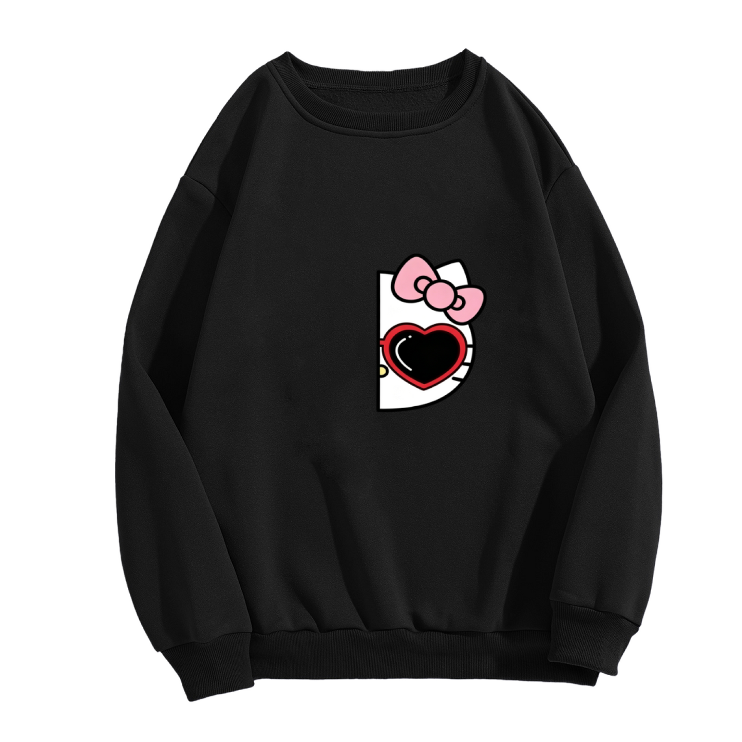 Half?Peek Hello Kitty Heart Sunglasses Black Crewneck Sweatshirt