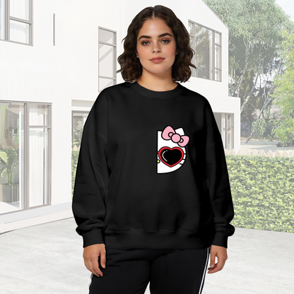 Half?Peek Hello Kitty Heart Sunglasses Black Crewneck Sweatshirt