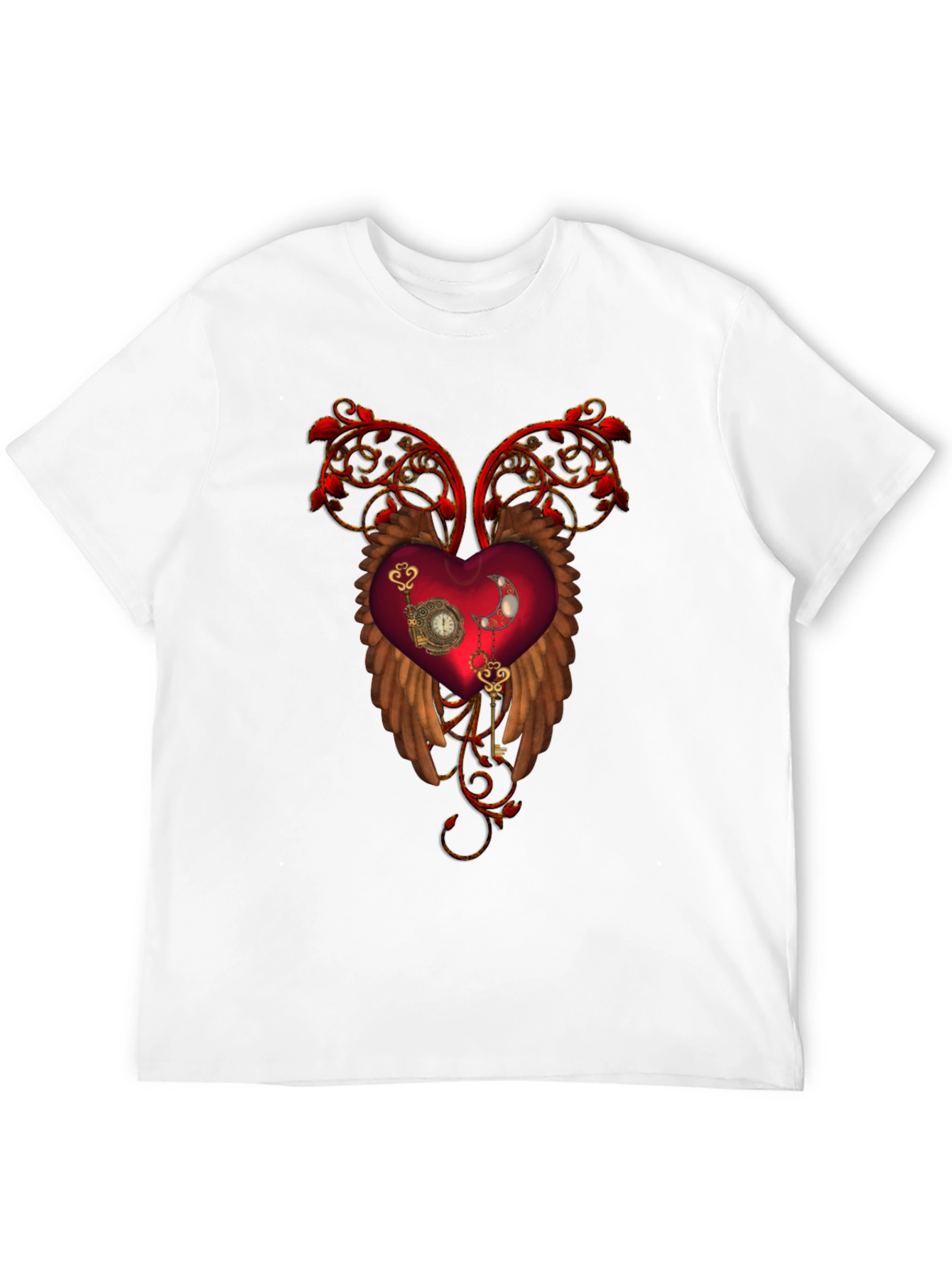 Steampunk Heart Wings Black T-Shirt