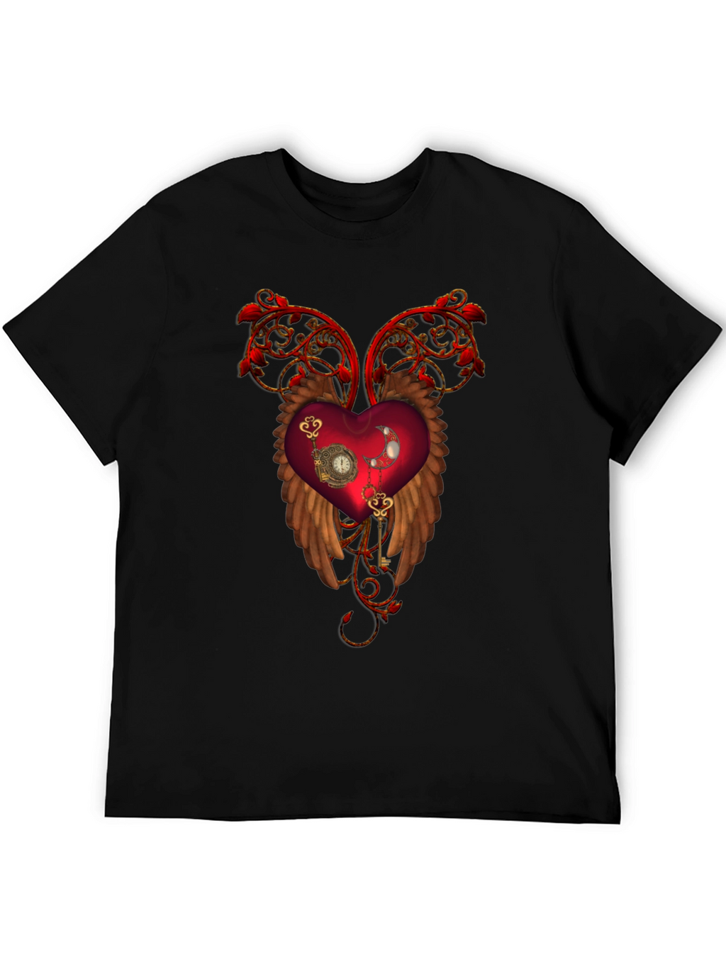 Steampunk Heart Wings Black T-Shirt