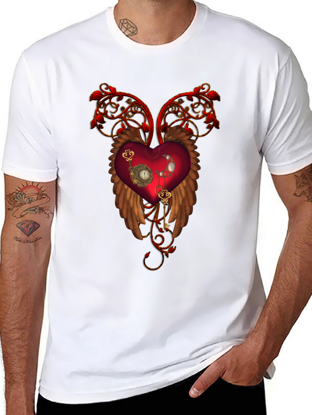 Steampunk Heart Wings Black T-Shirt