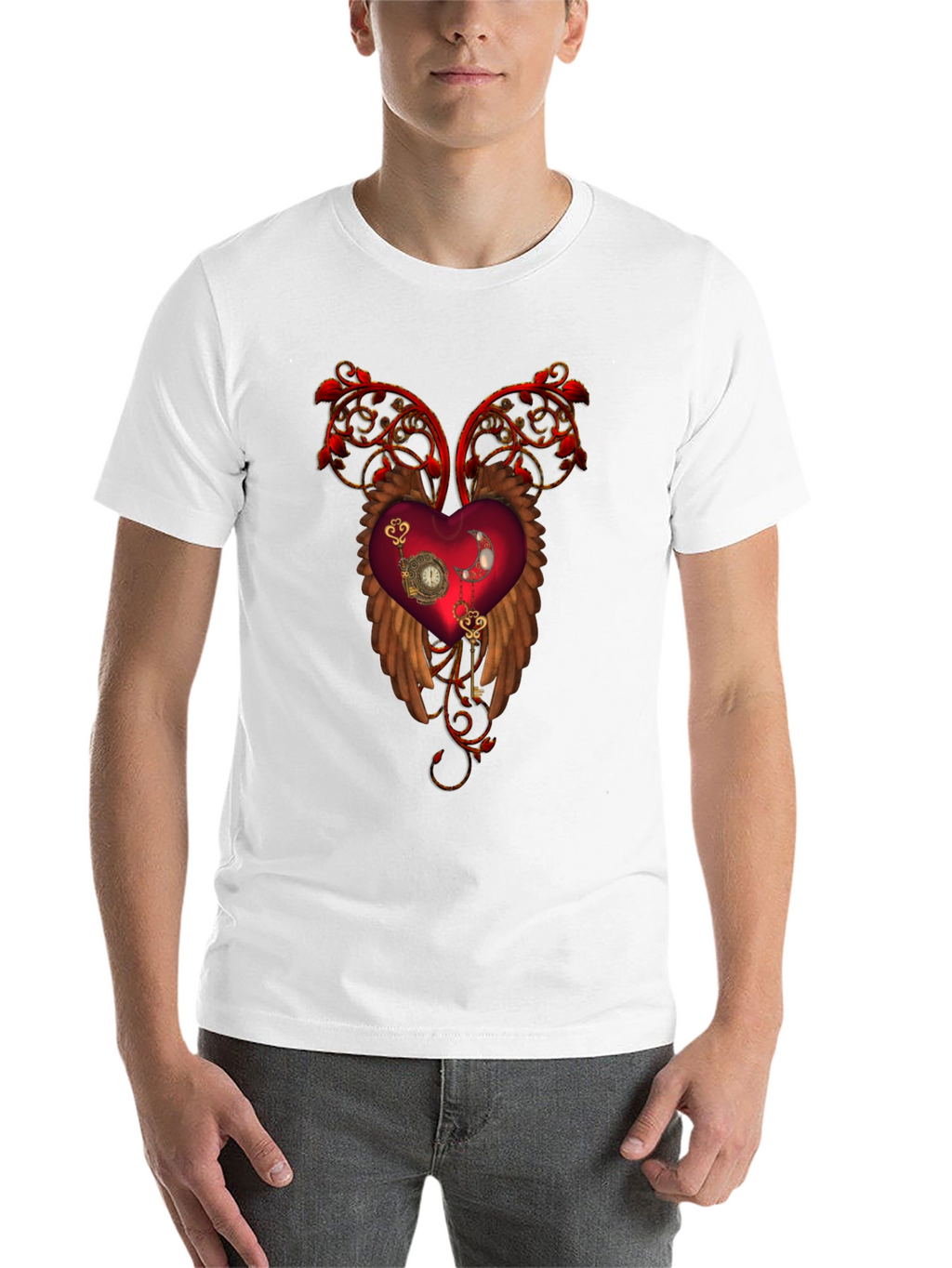 Steampunk Heart Wings Black T-Shirt