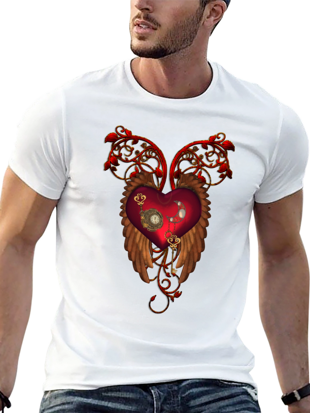 Steampunk Heart Wings Black T-Shirt